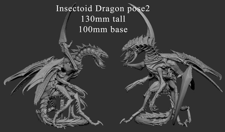 Insectoid Dragon Sci-Fi or D&amp;D miniature | Sizes 50mm,60mm, 75mm,100mm Base Size | Dungeons and Dragons | Pathfinder | Mini Monster Mayhem