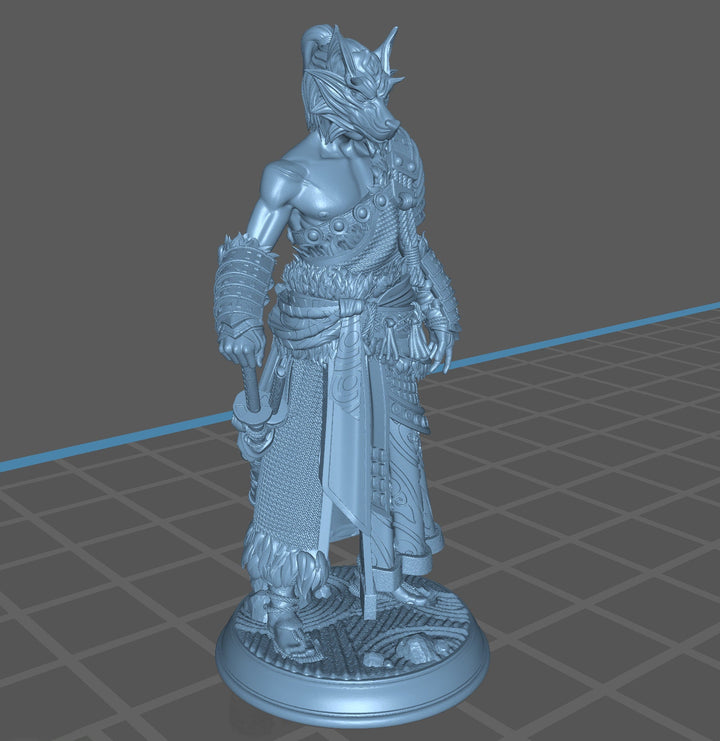 Human Male Samurai Animal Armor Fighter Kensai Miniature | 28mm,32mm,54mm,75mm,100mm Scales | Dungeons and Dragons Pathfinder | DM Stash