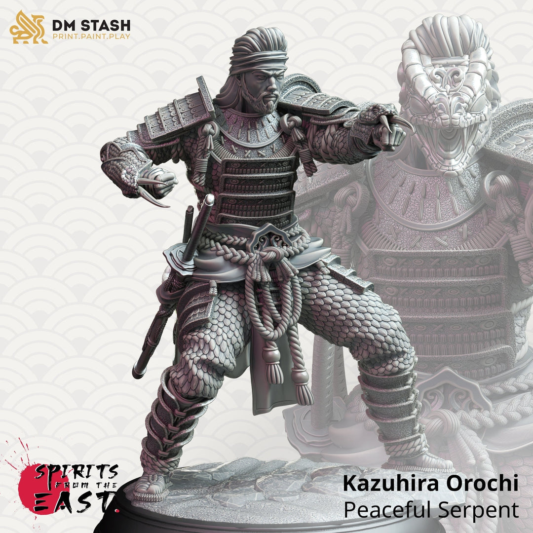 Human Male Samurai Animal Armor Fighter Kensai Miniature | 28mm,32mm,54mm,75mm,100mm Scales | Dungeons and Dragons Pathfinder | DM Stash