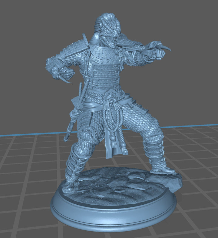 Human Male Samurai Animal Armor Fighter Kensai Miniature | 28mm,32mm,54mm,75mm,100mm Scales | Dungeons and Dragons Pathfinder | DM Stash