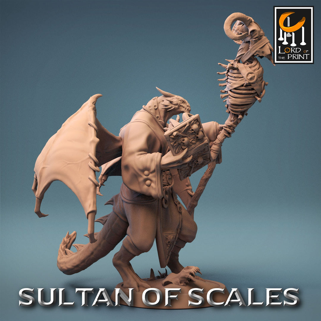 Dragonborn Wizard Necromancer Sorcerer D&amp;D, Unpainted Miniature | 28mm, 32mm,54mm,75mm,100mm Scales | Dungeons and Dragons | Pathfinder |