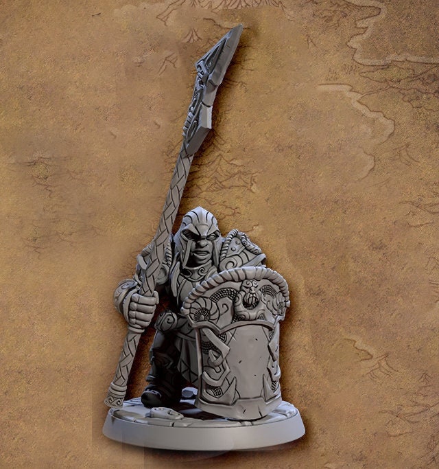 Female Dwarf Fighter Cleric with Halberd & Tower Shield | 28mm, 32mm, 54mm, 75mm Scale Miniature | Dungeons and Dragons | Artisan Guild