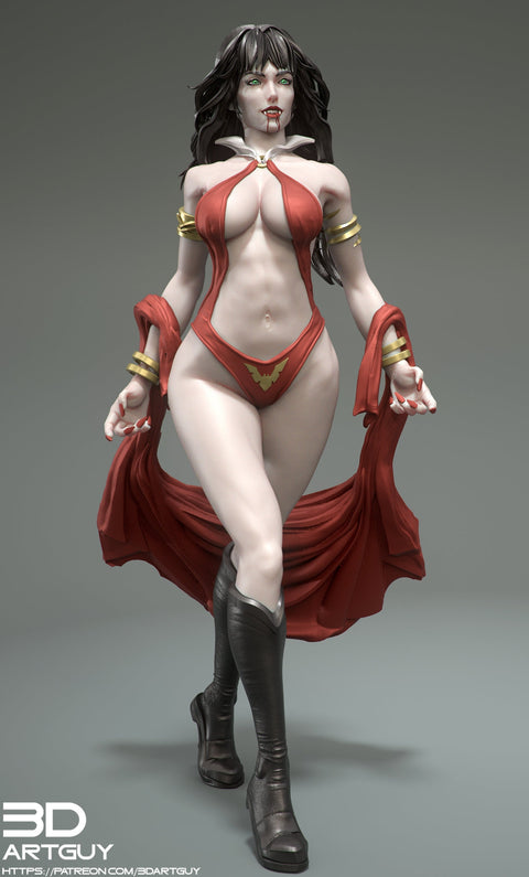 Female Vampire Strahd Bride Consort Pinup UNPAINTED | 28mm, 32mm, 50mm,75mm,100mm | Dungeons and Dragons | Pathfinder |3DArtGuy