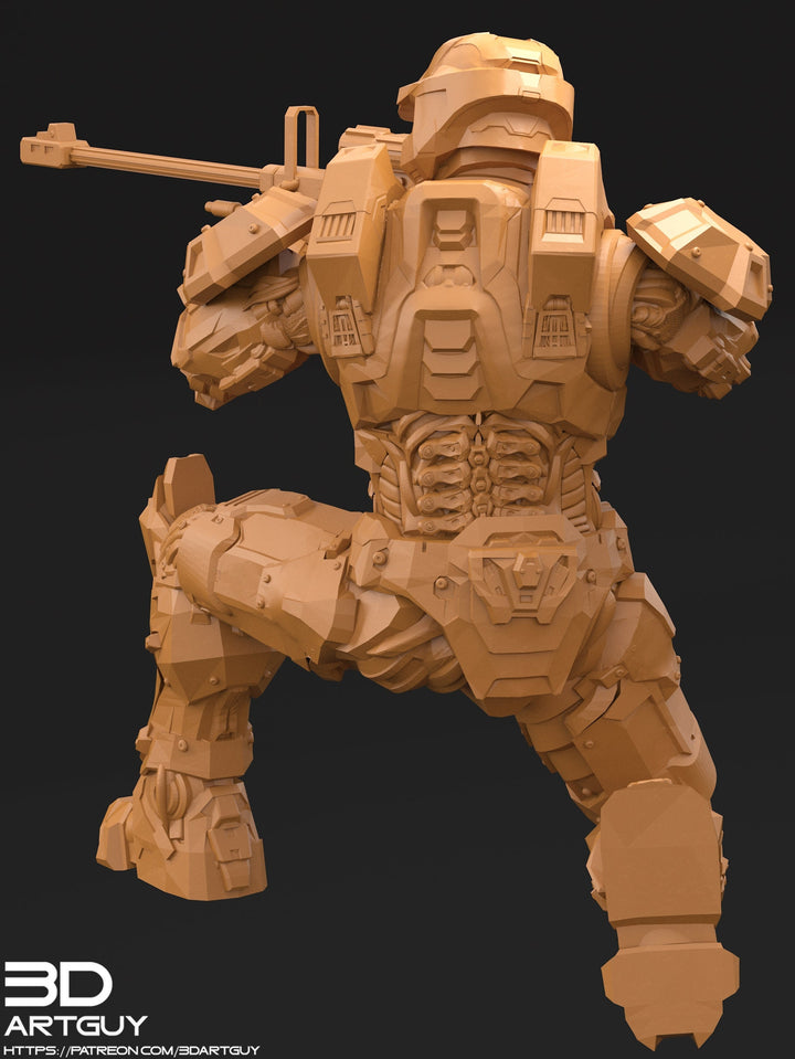 Space Spartan miniature with Sniper | 28mm, 32mm Scales also 50mm and 100mm | Sci-Fi Video Games miniatures | Fan Art | 3Dartguy|