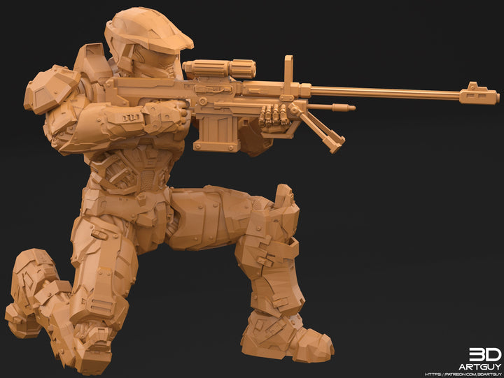 Space Spartan miniature with Sniper | 28mm, 32mm Scales also 50mm and 100mm | Sci-Fi Video Games miniatures | Fan Art | 3Dartguy|