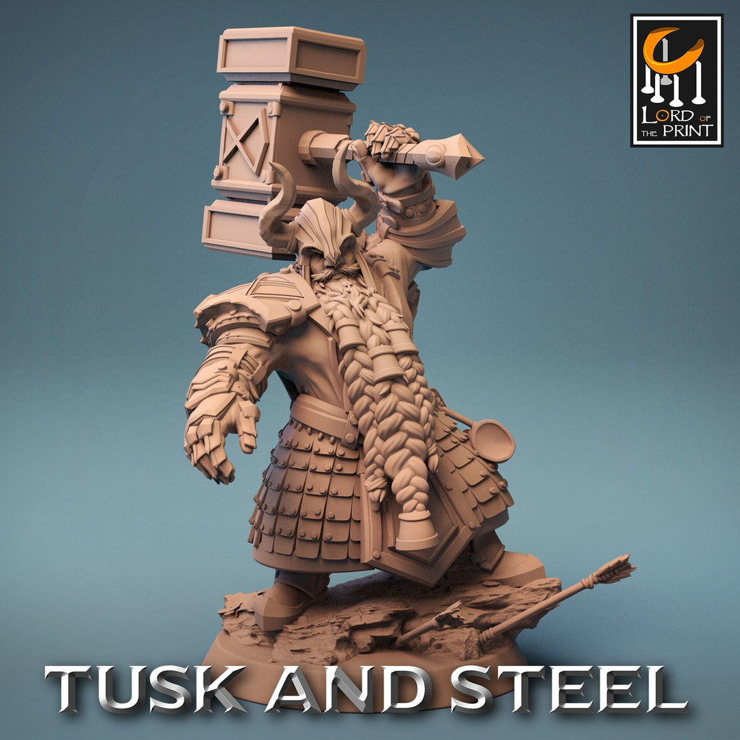 Dwarf Fighter Paladin with Battle Hammer Unpainted | 28mm, 32mm,54mm,75mm,100mm Scales | Dungeons and Dragons Pathfinder Lord of The Print