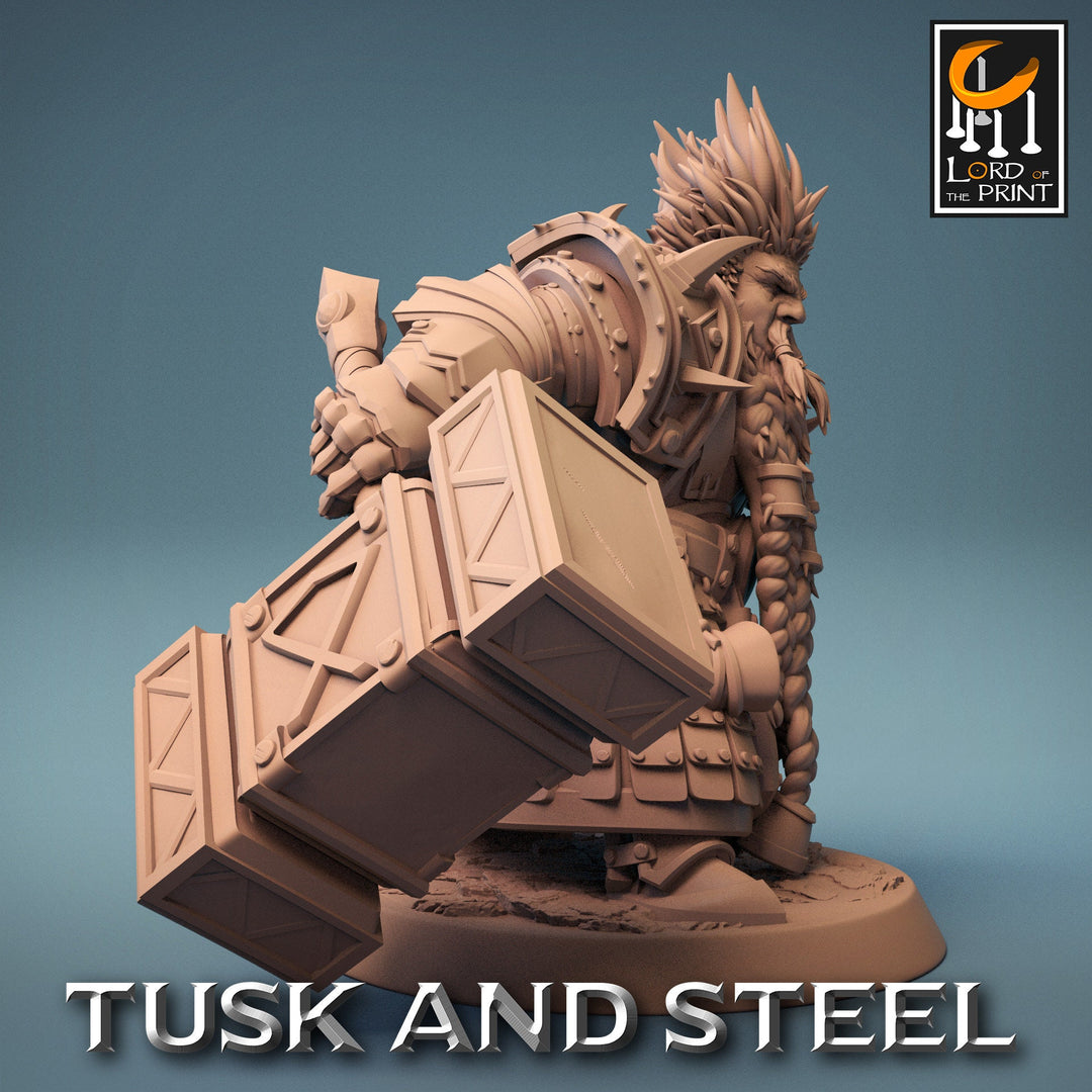 Dwarf Fighter Paladin with Battle Hammer Unpainted | 28mm, 32mm,54mm,75mm,100mm Scales | Dungeons and Dragons Pathfinder Lord of The Print
