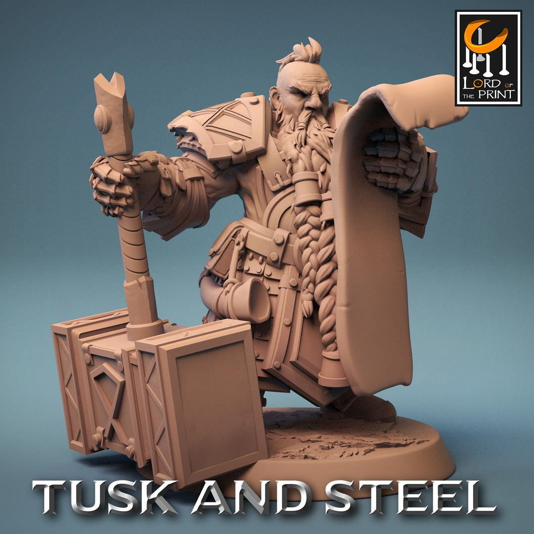 Dwarf Fighter Paladin with Battle Hammer Unpainted | 28mm, 32mm,54mm,75mm,100mm Scales | Dungeons and Dragons Pathfinder Lord of The Print