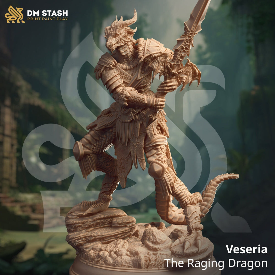 Dragonborn Fighter Paladin Ranger PC NPC Miniature | 28mm, 32mm, 54mm, 75mm, 100mm Scales | Pathfinder Figure | DnD | Figurine unpainted |