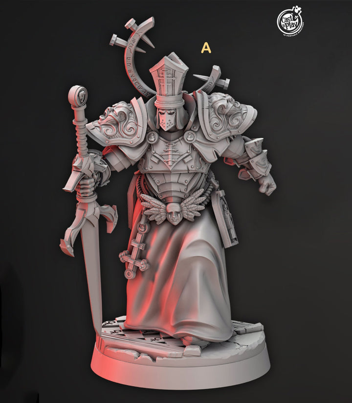 Cleric Inquisitor Knight Templar Unpainted Miniature | 28mm, 32mm,54mm,75mm,100mm Scales |Dungeons and Dragons Pathfinder |Lord of The Print