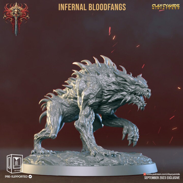 Fiend Hounds, Bloofd Fangs, Dire Chaos Wolves | 28mm, 32mm,54mm,75mm Scale | Dungeons and Dragons | Pathfinder Miniatures | Figurine | DnD |