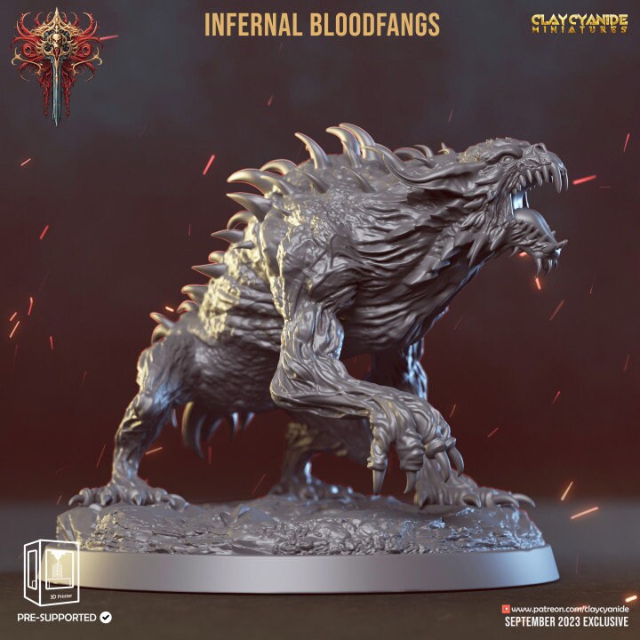 Fiend Hounds, Bloofd Fangs, Dire Chaos Wolves | 28mm, 32mm,54mm,75mm Scale | Dungeons and Dragons | Pathfinder Miniatures | Figurine | DnD |