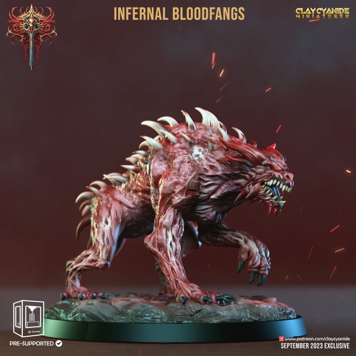 Fiend Hounds, Bloofd Fangs, Dire Chaos Wolves | 28mm, 32mm,54mm,75mm Scale | Dungeons and Dragons | Pathfinder Miniatures | Figurine | DnD |