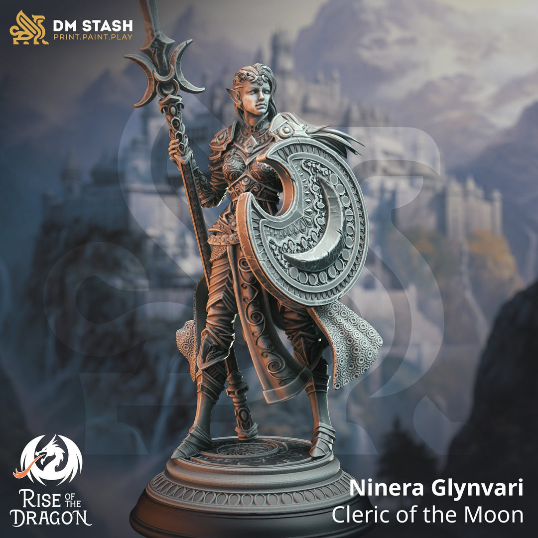 Elf Female Cleric Paladin Spear and Shield Miniature | 28mm, 32mm,54mm,75mm, 100mm Scales | Dungeons and Dragons Pathfinder | DM Stash