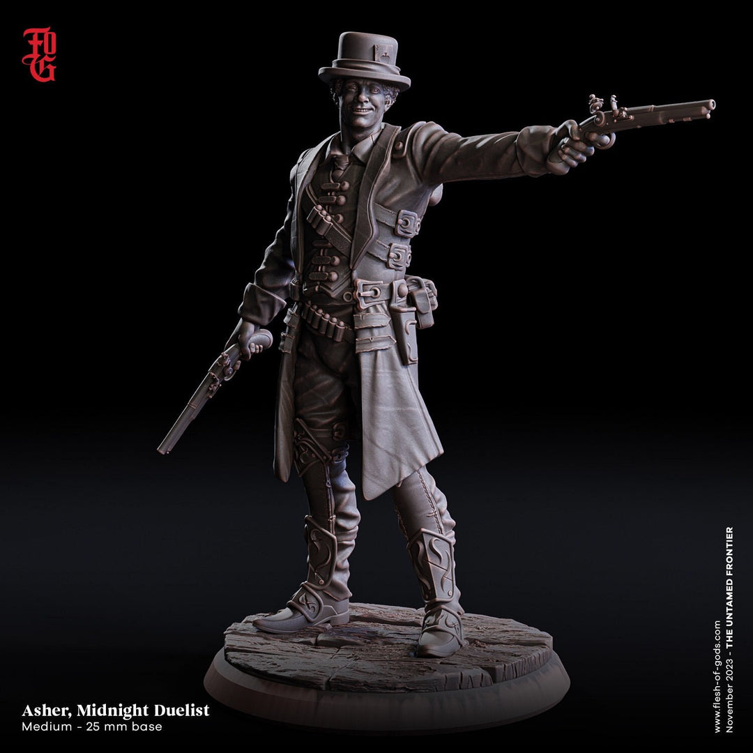 Human Gunslinger Fighter Unpainted Miniature | 28mm, 32mm,54mm,75mm,100mm Scales | Player Character D&D5e Pathfinder Figurine |Flesh of Gods
