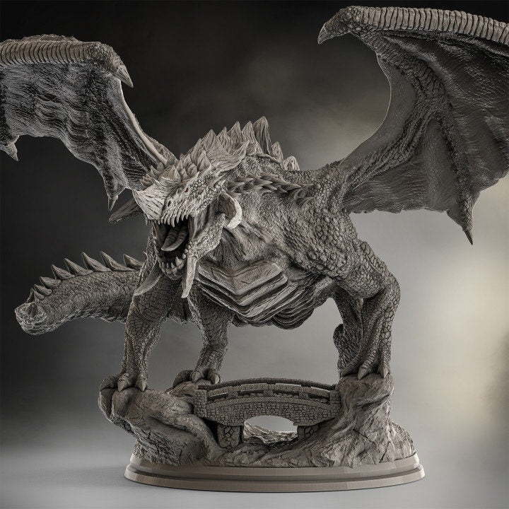 Chromatic Black Dragon (4 sizes) D&amp;D Miniature | 250mm Long, 200mm Wing Span | Resin Dragon Statue | Figurine | Dungeons and Dragons 5e