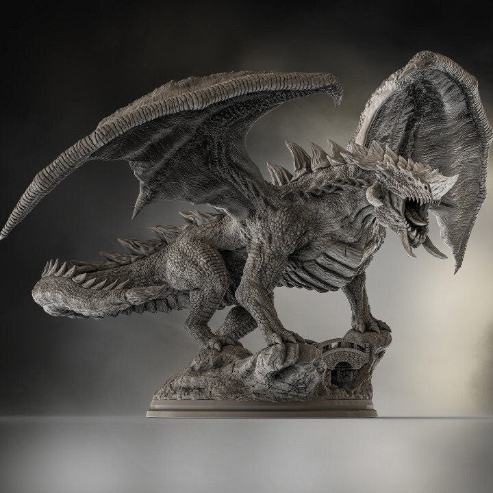 Chromatic Black Dragon (4 sizes) D&amp;D Miniature | 250mm Long, 200mm Wing Span | Resin Dragon Statue | Figurine | Dungeons and Dragons 5e