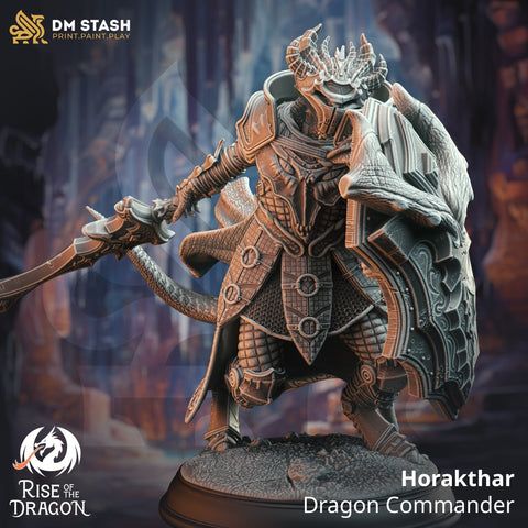 Dragonborn Fighter Paladin Commander PC NPC Miniature | 28mm, 32mm, 54mm, 75mm, 100mm Scales | Pathfinder Figure DnD | DM Stash |