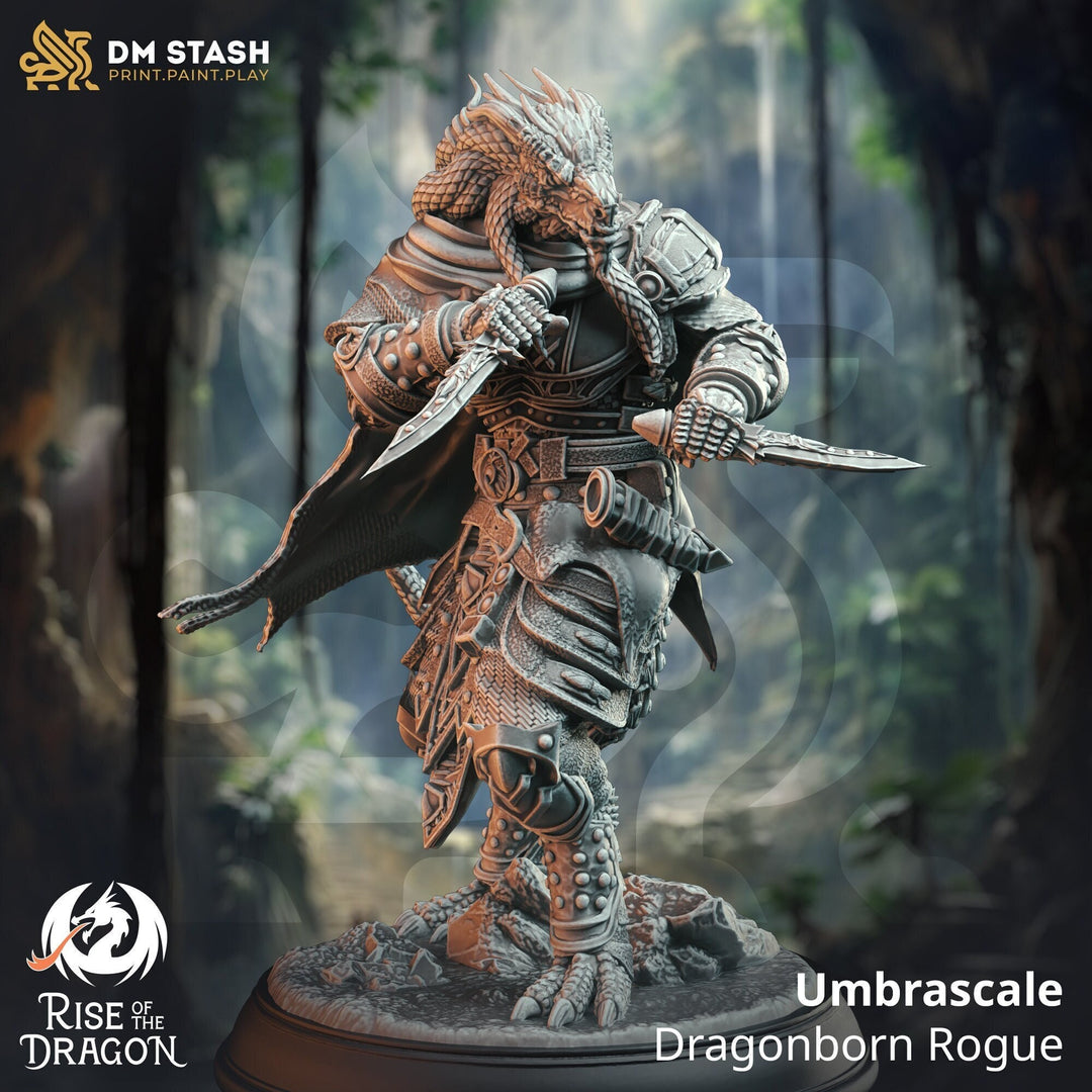 Dragonborn Rogue Thief Assassin, PC / NPC unpainted Miniature | 28mm, 32mm, 54mm, 75mm, 100mm Scales | Pathfinder Figure DnD | DM Stash |