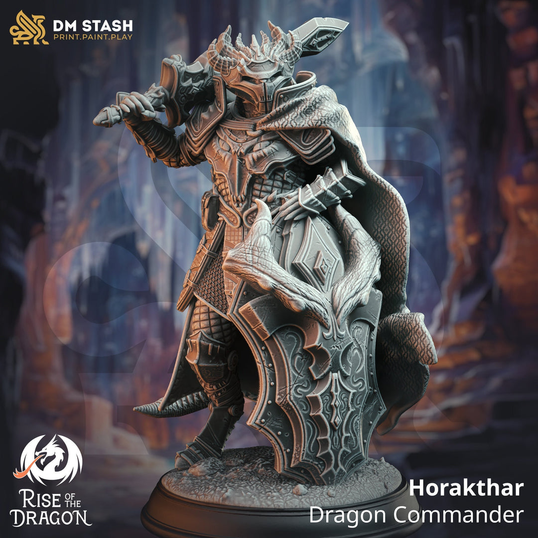 Dragonborn Fighter Paladin Commander PC NPC Miniature | 28mm, 32mm, 54mm, 75mm, 100mm Scales | Pathfinder Figure DnD | DM Stash |
