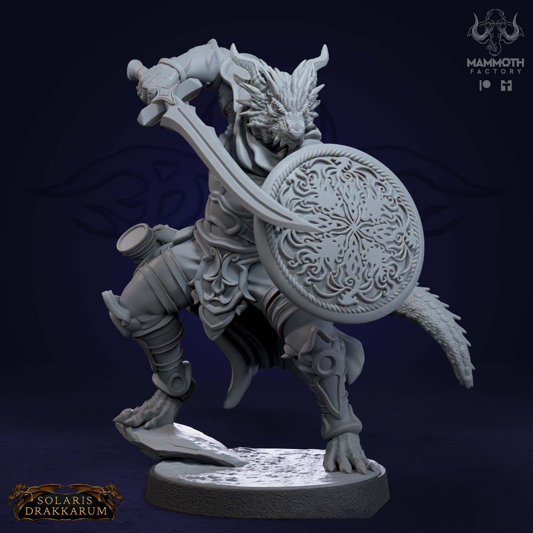 Dragonborn Fighter Sword n Shield | 28mm,32mm,54mm,75mm,100mm Scale Resin Mini | Dungeons and Dragons D&D 5e | Pathfinder | Mammoth Factory