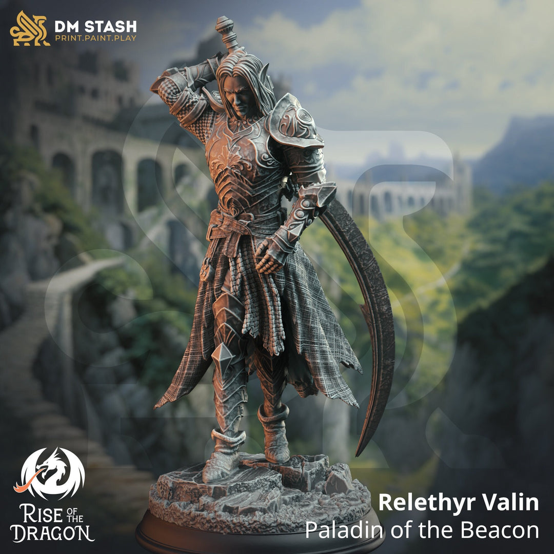 High Elf Paladin, Fighter Knight Miniature | 28mm, 32mm,54mm,75mm, 100mm Scales | Dungeons and Dragons Pathfinder | DM Stash