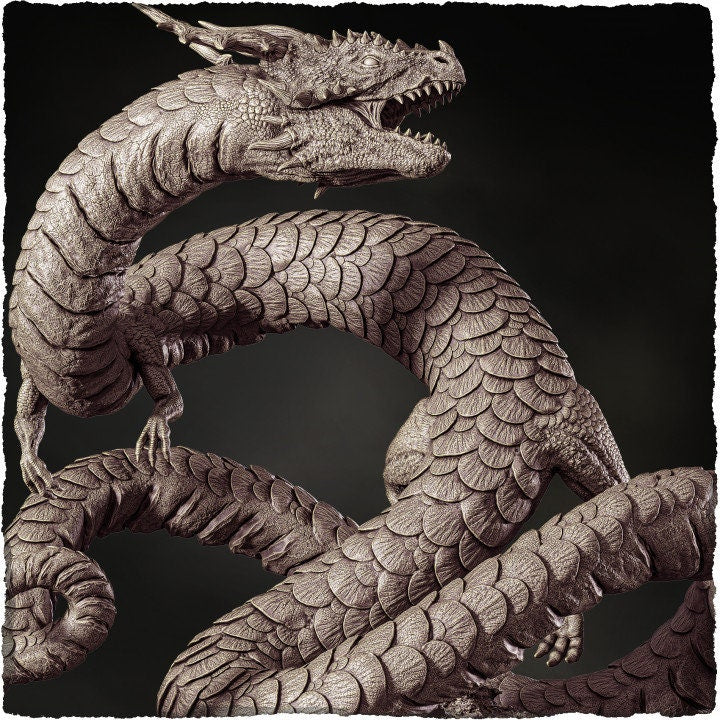 Asian Dragon Wingless (4 sizes) D&amp;D Miniature | 110mm High | Resin Dragon Statue | Figurine | Dungeons and Dragons 5e