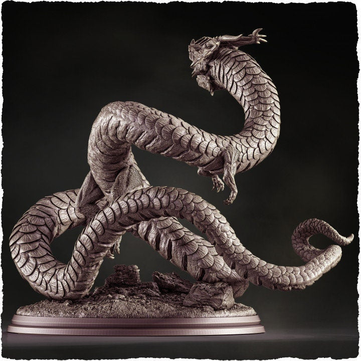 Asian Dragon Wingless (4 sizes) D&amp;D Miniature | 110mm High | Resin Dragon Statue | Figurine | Dungeons and Dragons 5e