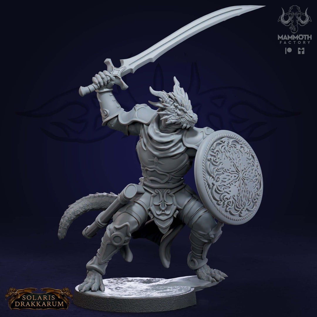 Dragonborn Paladin Sword n Shield | 28mm,32mm,54mm,75mm,100mm Scale Resin Mini | Dungeons and Dragons D&D 5e | Pathfinder | Mammoth Factory