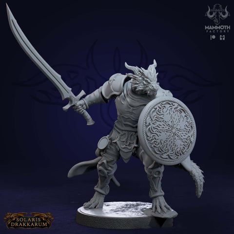 Dragonborn Fighter Sword n Shield | 28mm,32mm,54mm,75mm,100mm Scale Resin Mini | Dungeons and Dragons D&D 5e | Pathfinder | Mammoth Factory