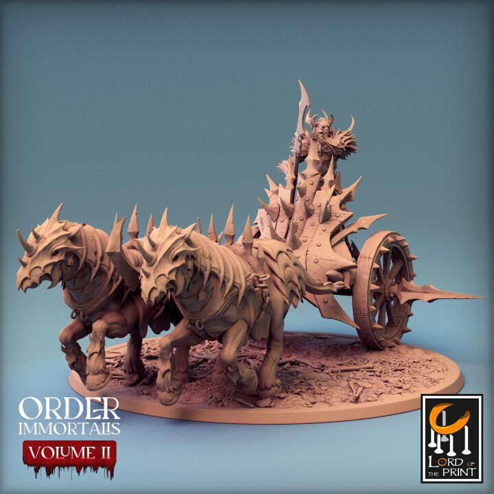 Oathbreaker Paladin (Helm) on Dual horse Chariot, Fighter Unpainted Miniature | 28mm, 32mm,54mm Scales |Dungeons and Dragons Pathfinder
