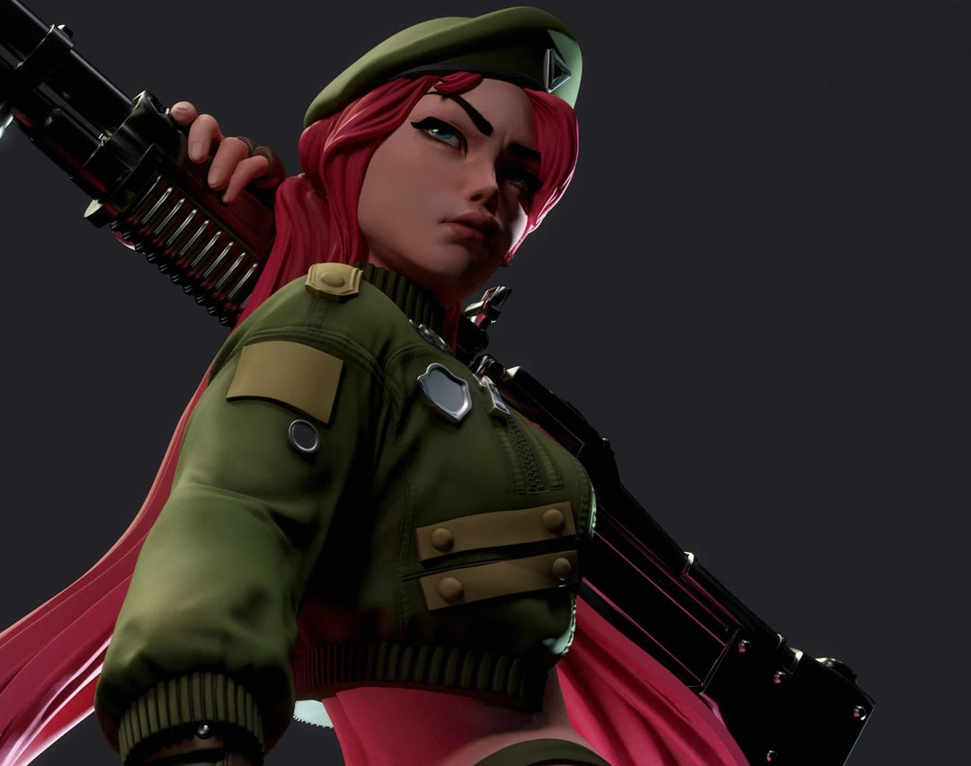 Female Soldier Machine Gun Sexy Pin Up Miniature | NSFW Topless version | 28mm, 32mm,54mm, 75mm, 100mm Scales | Sci-Fi miniatures | Fan Art