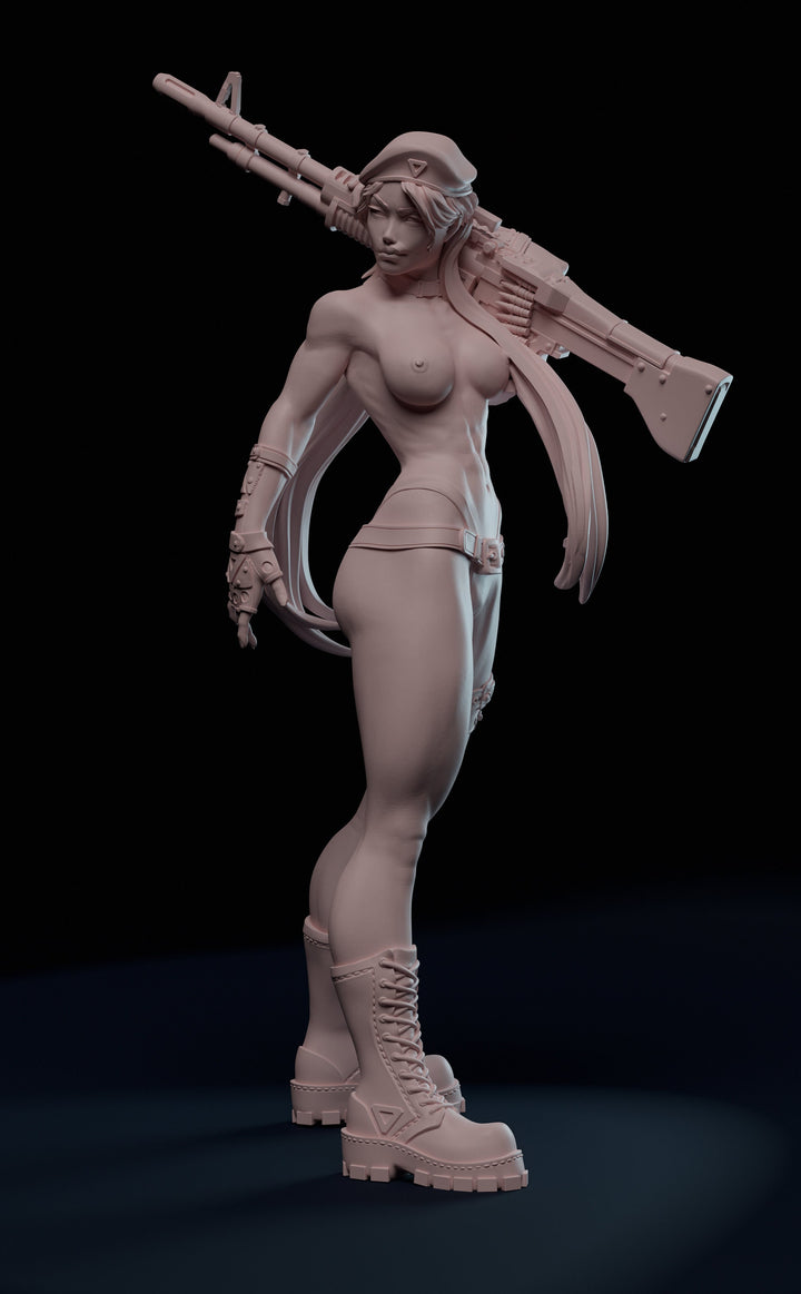 Female Soldier Machine Gun Sexy Pin Up Miniature | NSFW Topless version | 28mm, 32mm,54mm, 75mm, 100mm Scales | Sci-Fi miniatures | Fan Art