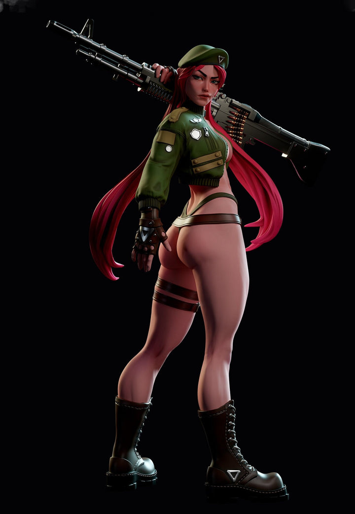 Female Soldier Machine Gun Sexy Pin Up Miniature | NSFW Topless version | 28mm, 32mm,54mm, 75mm, 100mm Scales | Sci-Fi miniatures | Fan Art