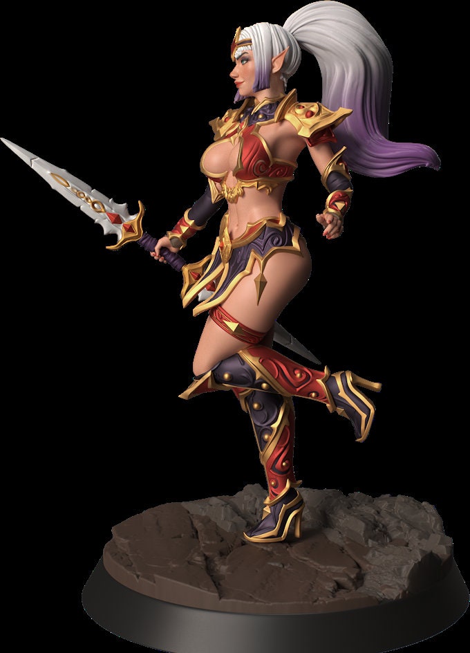 Female Elf Bladesinger Wizard, Sorcerer, Monk Sexy Pinup PC NPC Unpainted Resin | 28mm, 32mm,54mm,75mm,100mm Scale | Dungeons &amp; Dragons 5e
