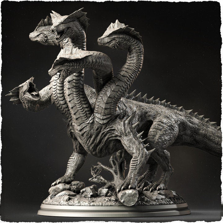 HYDRA 5 heads (2 sizes 28mm, 32mm Scale) D&amp;D Miniature | 140mm High, 200mm Long, | Resin Hydra Statue Figurine | Dungeons and Dragons 5e