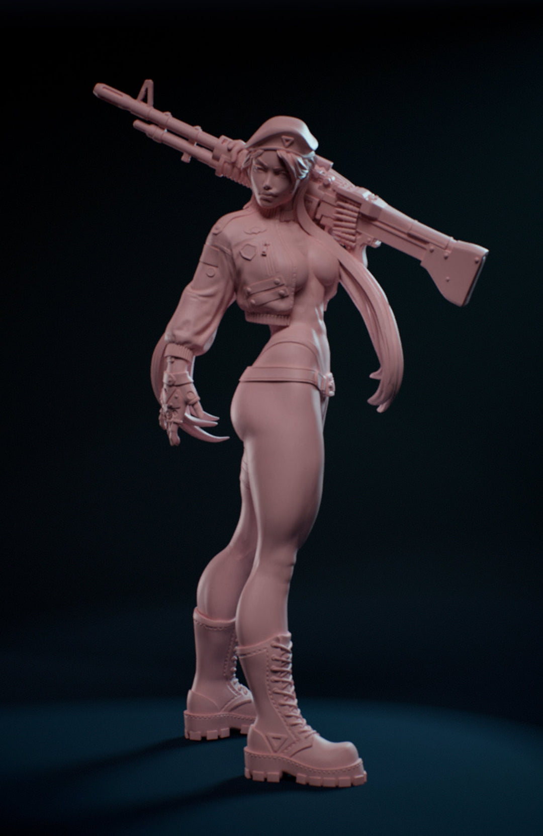 Female Soldier Machine Gun Sexy Pin Up Miniature | NSFW Topless version | 28mm, 32mm,54mm, 75mm, 100mm Scales | Sci-Fi miniatures | Fan Art
