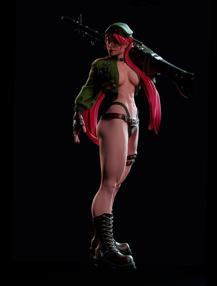 Female Soldier Machine Gun Sexy Pin Up Miniature | NSFW Topless version | 28mm, 32mm,54mm, 75mm, 100mm Scales | Sci-Fi miniatures | Fan Art