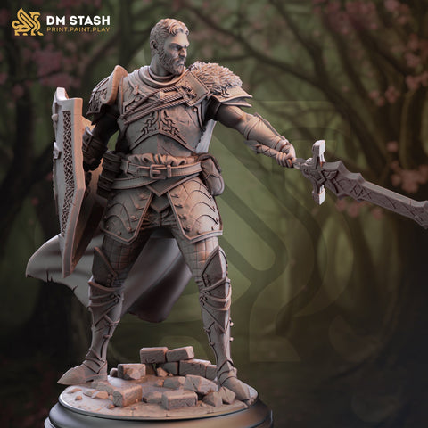 Human Paladin Fighter Sword & Shield | Miniature | 28mm, 32mm, 54mm,75mm, 100mm Scales | Pathfinder Figure | DnD | Figurine unpainted |