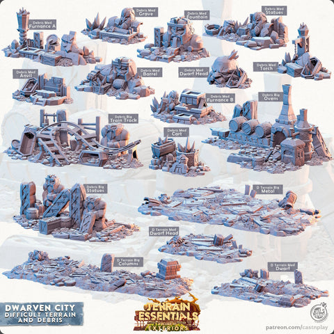 Dwarven City Debris Props Terrain | Unpainted Resin 28mm, 32mm | Dungeons & Dragons 5e Miniature | Pathfinder RPG Tabletop DnD |