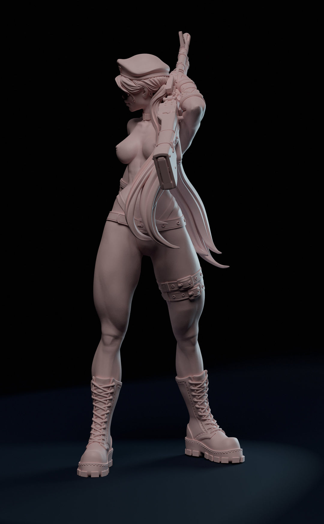 Female Soldier Machine Gun Sexy Pin Up Miniature | NSFW Topless version | 28mm, 32mm,54mm, 75mm, 100mm Scales | Sci-Fi miniatures | Fan Art