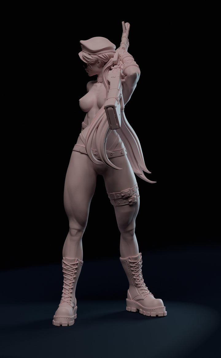 Female Soldier Machine Gun Sexy Pin Up Miniature | NSFW Topless version | 28mm, 32mm,54mm, 75mm, 100mm Scales | Sci-Fi miniatures | Fan Art