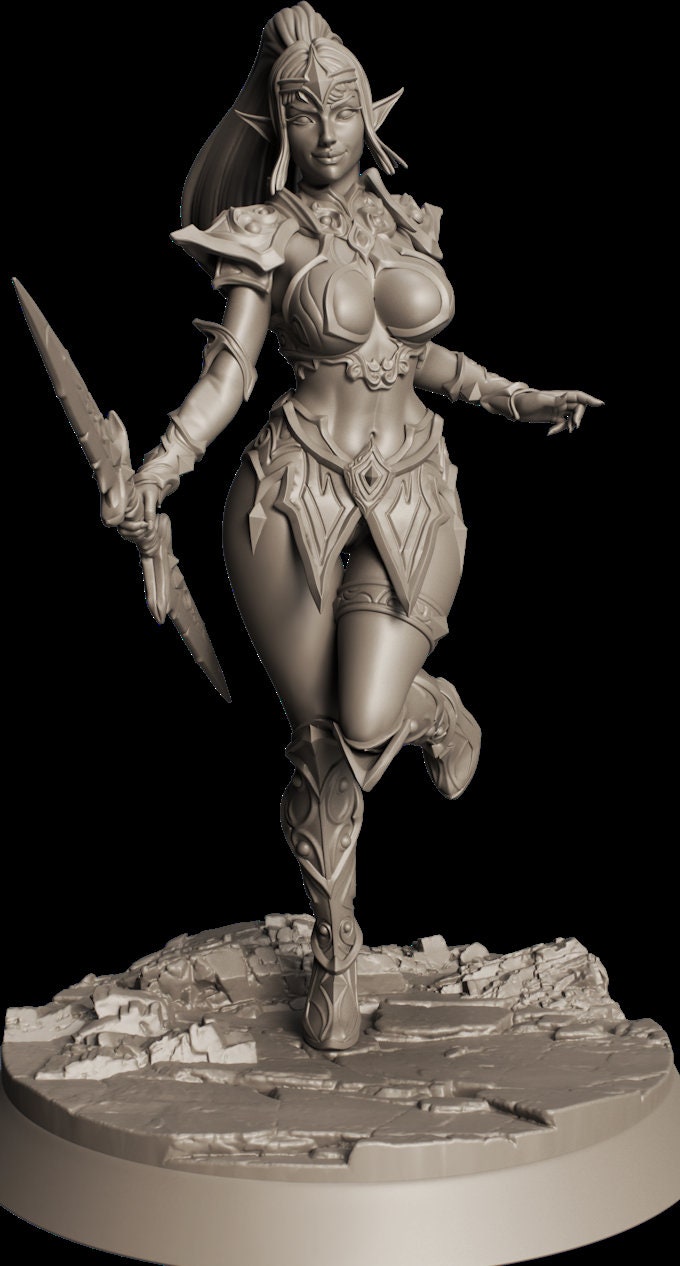 Female Elf Bladesinger Wizard, Sorcerer, Monk Sexy Pinup PC NPC Unpainted Resin | 28mm, 32mm,54mm,75mm,100mm Scale | Dungeons &amp; Dragons 5e