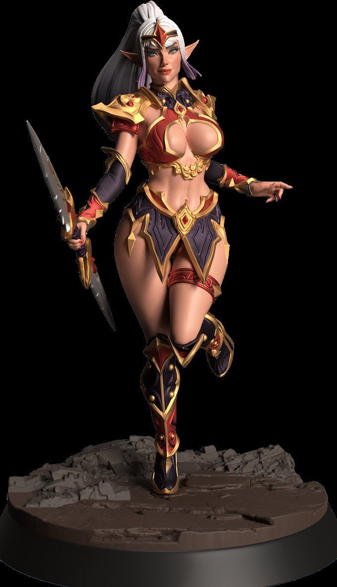 Female Elf Bladesinger Wizard, Sorcerer, Monk Sexy Pinup PC NPC Unpainted Resin | 28mm, 32mm,54mm,75mm,100mm Scale | Dungeons &amp; Dragons 5e