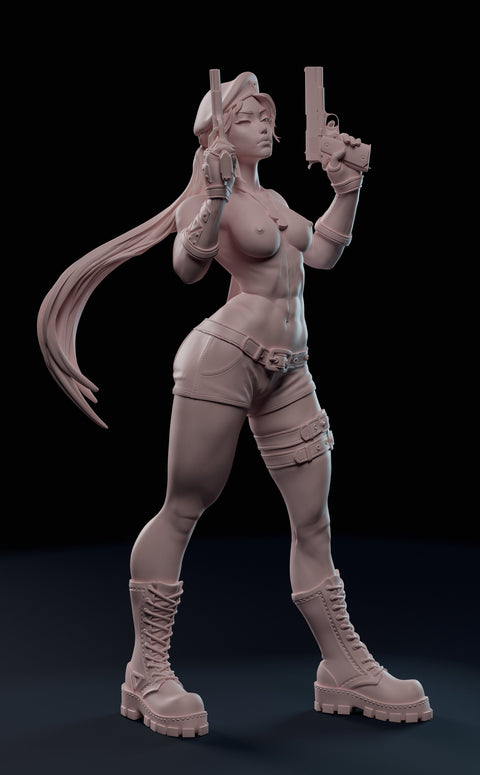 Female Treasure Hunter Guns Sexy Pin Up Miniature | NSFW Topless & Nude versions | 28mm, 32mm,54mm, 75mm, 100mm Scales | Fan Art miniatures
