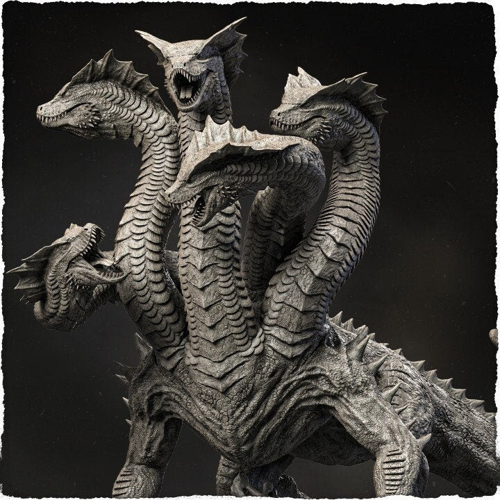HYDRA 5 heads (2 sizes 28mm, 32mm Scale) D&amp;D Miniature | 140mm High, 200mm Long, | Resin Hydra Statue Figurine | Dungeons and Dragons 5e