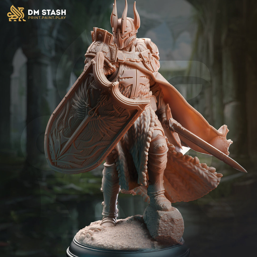 Human Paladin Fighter Sword & Shield | Miniature | 28mm, 32mm, 54mm,75mm, 100mm Scales | Pathfinder Figure | DnD | Figurine unpainted |