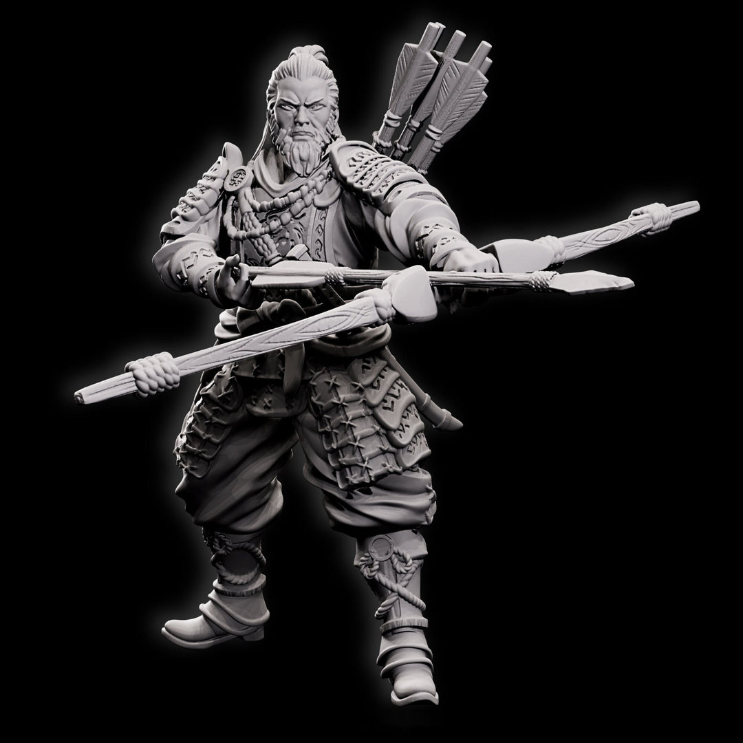 Human Fighter Samurai Sharpshooter, Ranger | Miniature 28mm,32mm,54mm, 75mm,100mm Scale Pathfinder Figure/ DnD Figurine unpainted