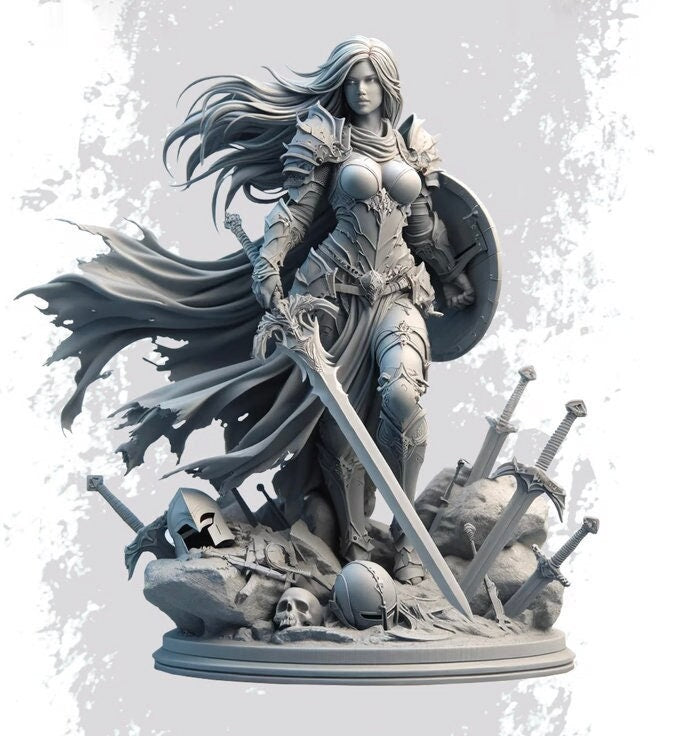 Female Human Paladin , PC NPC Miniature | NSFW Topless &amp; Nude versions | 28mm, 32mm,54mm, 75mm, 100mm Scales |DnD 5e