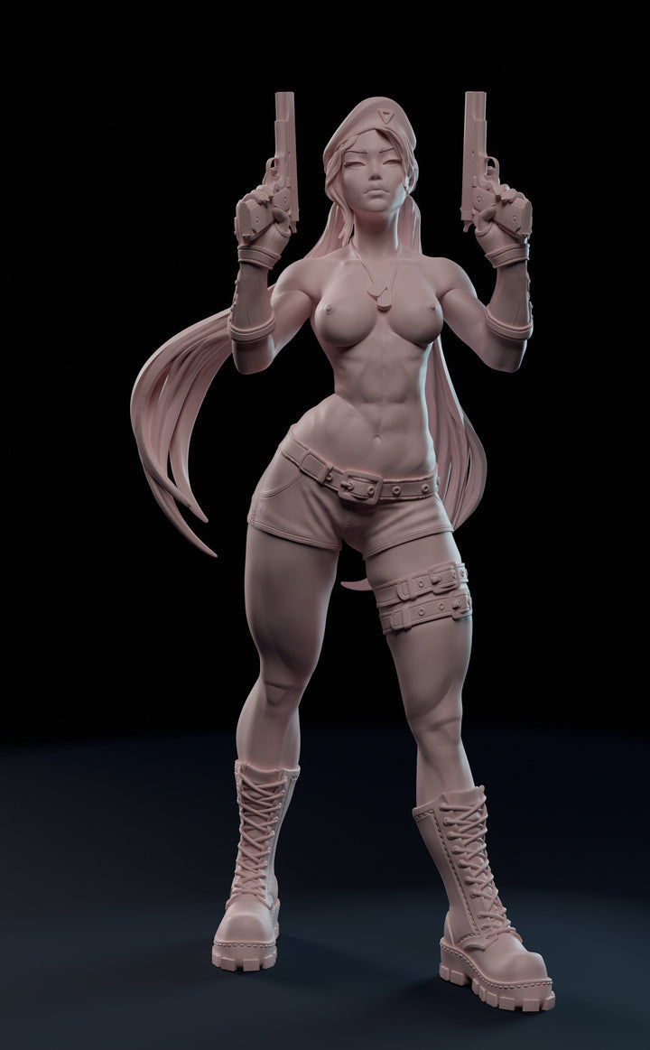 Female Treasure Hunter Guns Sexy Pin Up Miniature | NSFW Topless &amp; Nude versions | 28mm, 32mm,54mm, 75mm, 100mm Scales | Fan Art miniatures
